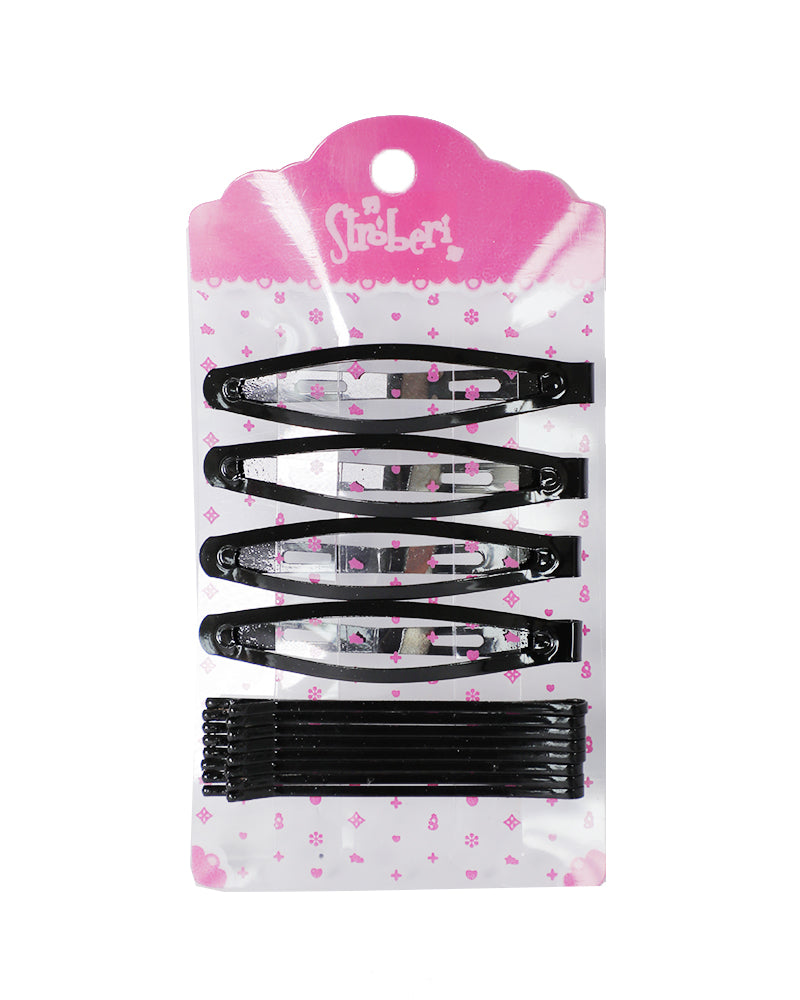Stroberi Bobby Pin Snap Clip Set - Black