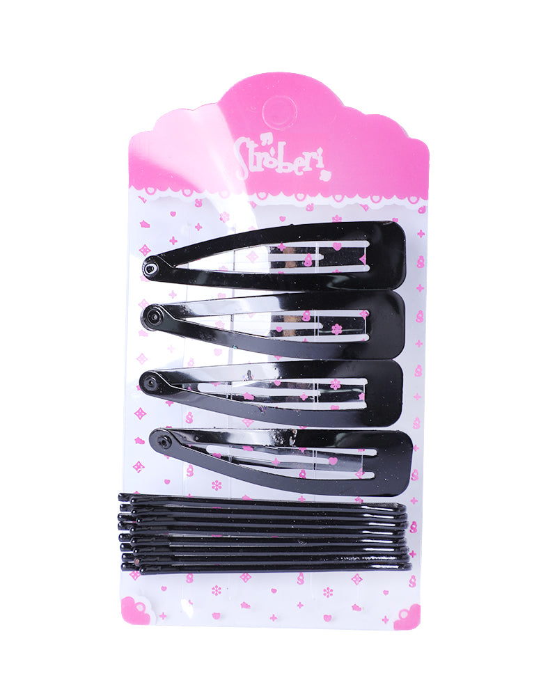 Stroberi Bobby Pin Snap Clip Set - Black