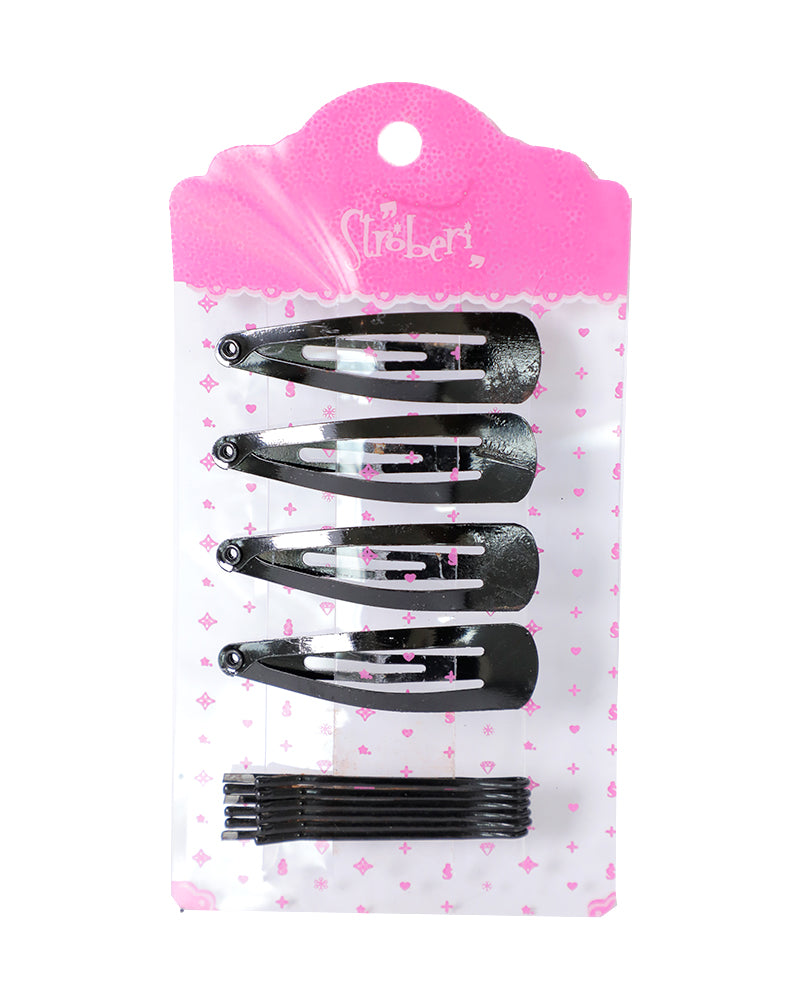 Stroberi Bobby Pin Snap Clip Set - Black