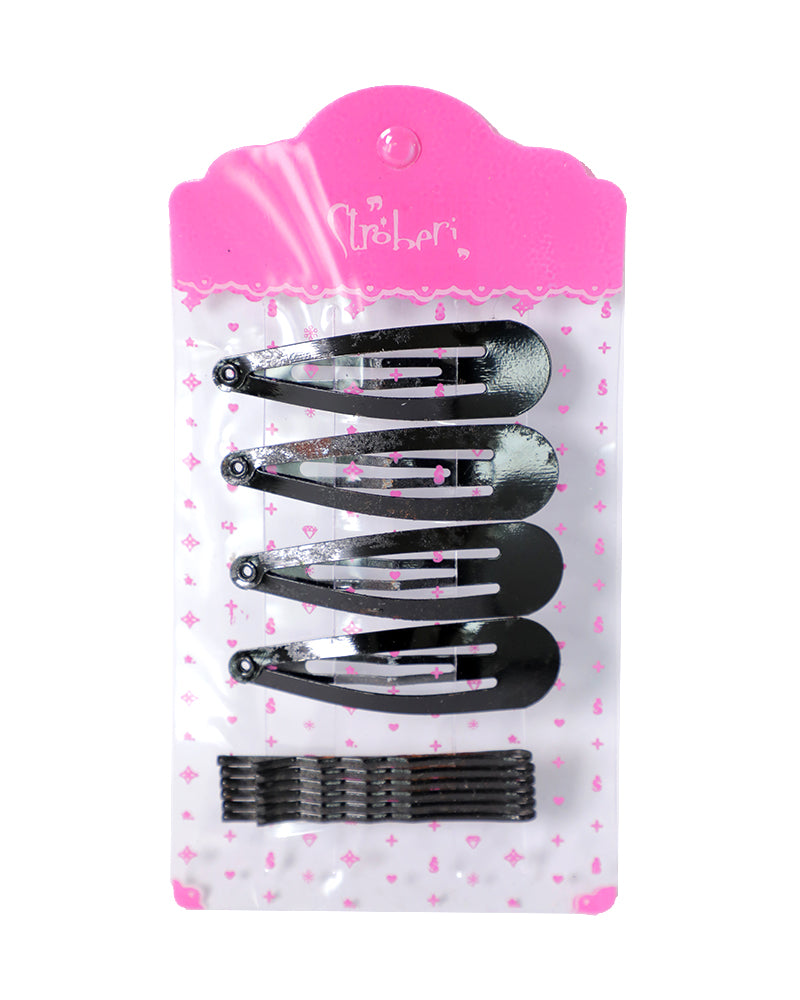 Stroberi Bobby Pin Snap Clip Set - Black