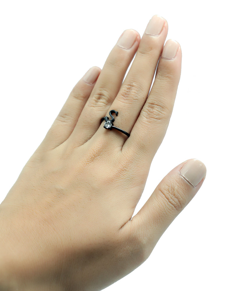 Stroberi Bling Alphabet Rings (Black)