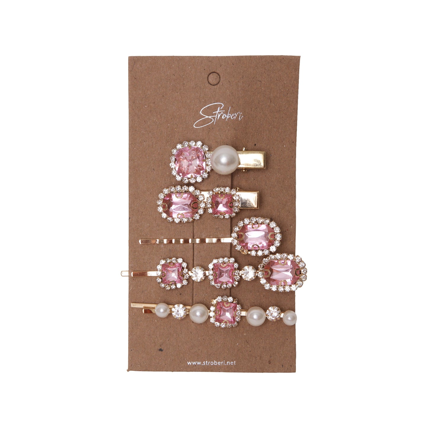 Stroberi Rhinestone Pearl Jewel Set Hair Clip
