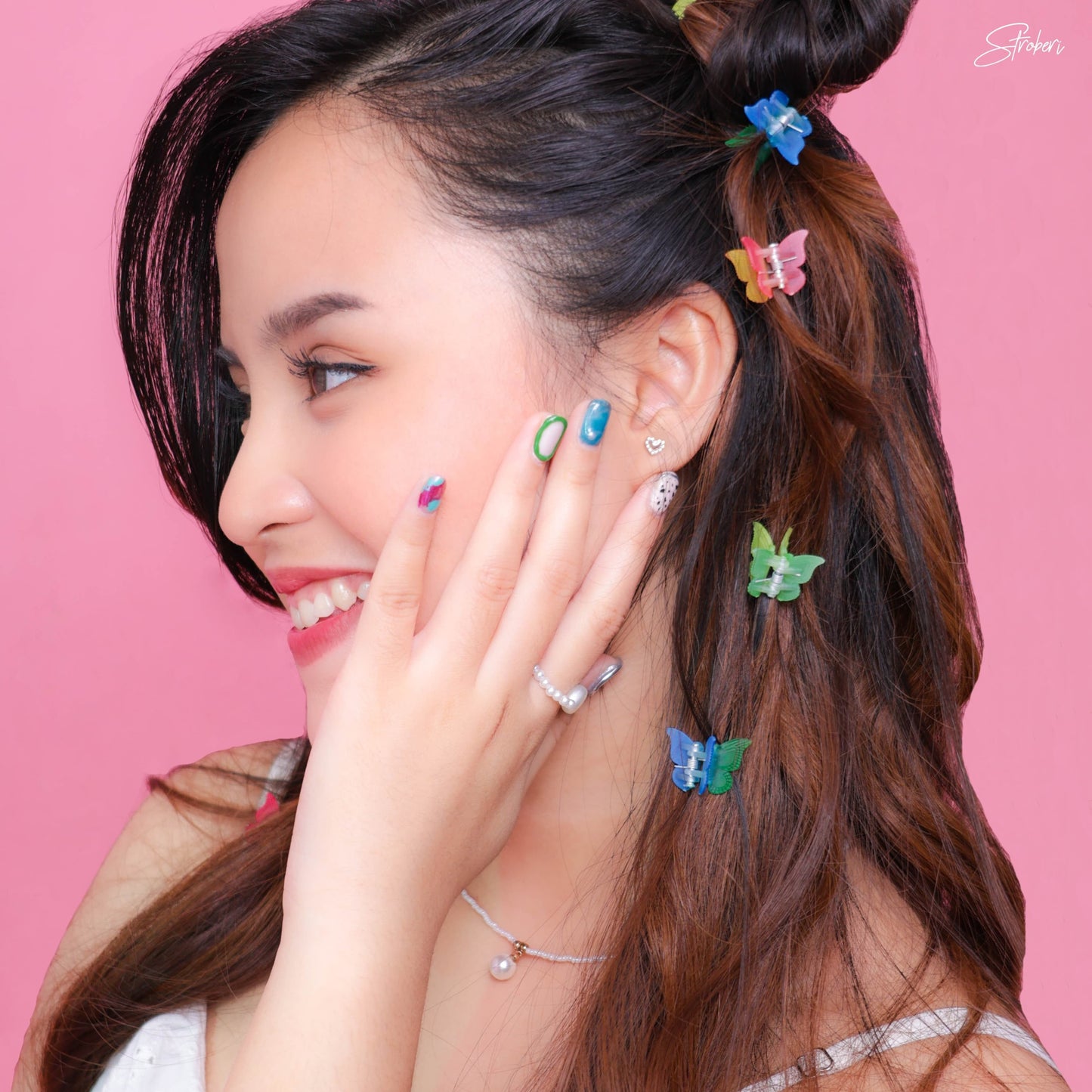 Stroberi Mini Butterfly Rainbow Hair Clip