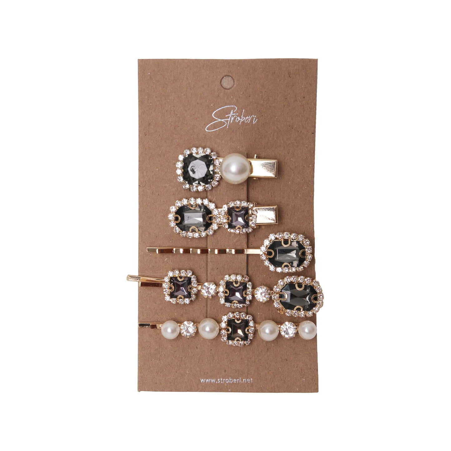 Stroberi Rhinestone Pearl Jewel Set Hair Clip