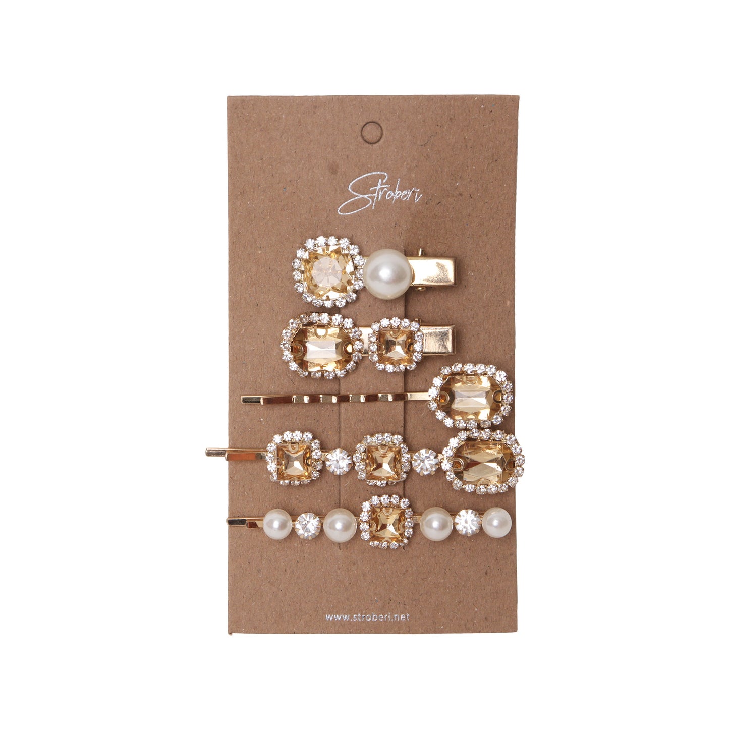Stroberi Rhinestone Pearl Jewel Set Hair Clip