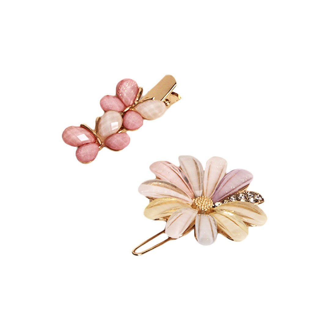 Stroberi Rhinestone Flower & Butterfly Set Hair Clip