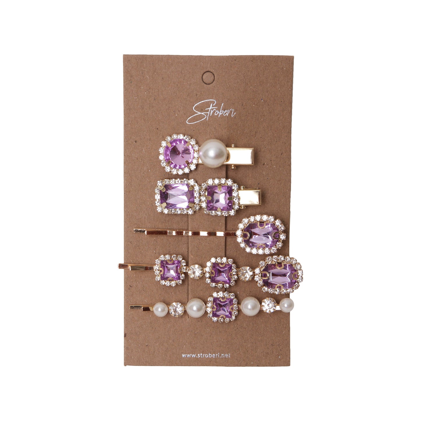 Stroberi Rhinestone Pearl Jewel Set Hair Clip