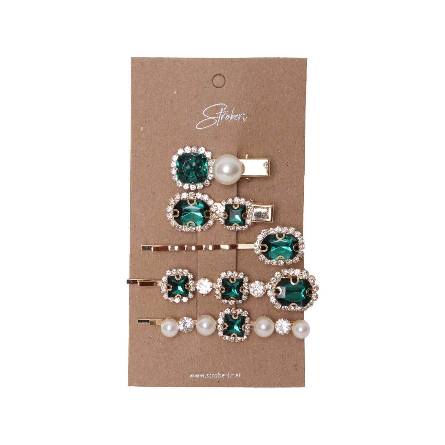 Stroberi Rhinestone Pearl Jewel Set Hair Clip