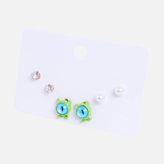 Stroberi Rhinestone Stud Set Earring Monster