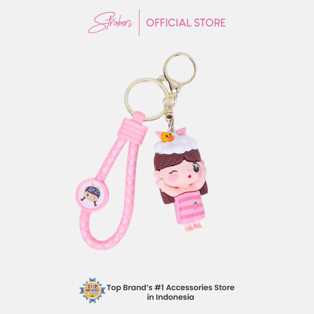 Stroberi Cartoon Rubber Keychain
