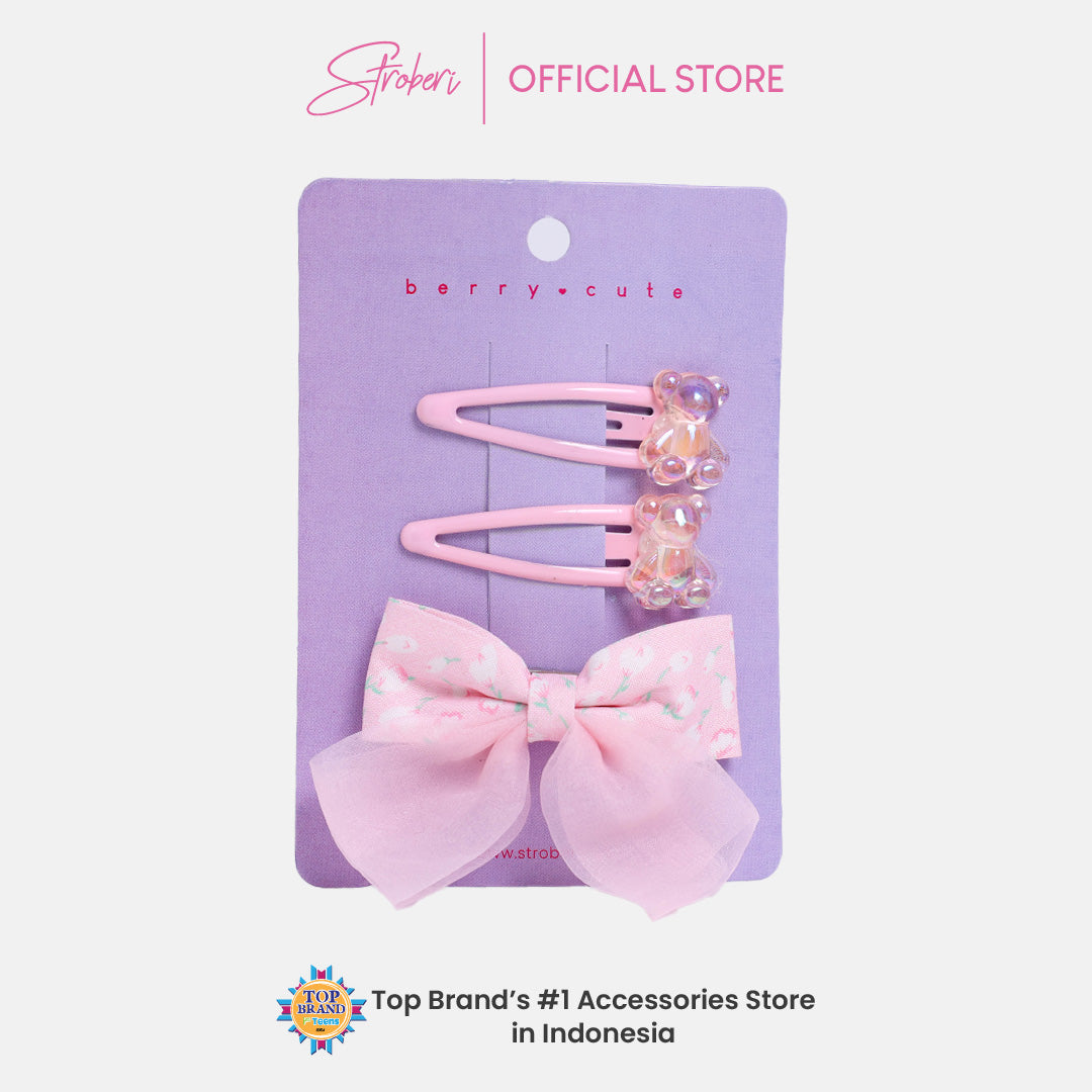 Stroberi Bow Mix Hair Clip Set