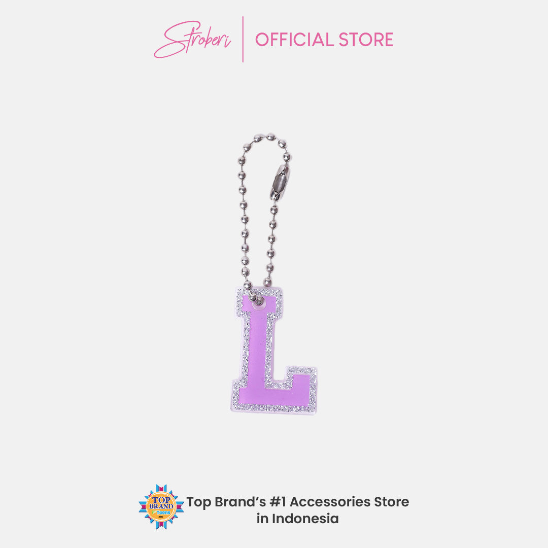 Stroberi List Glitter Alphabet Keychain