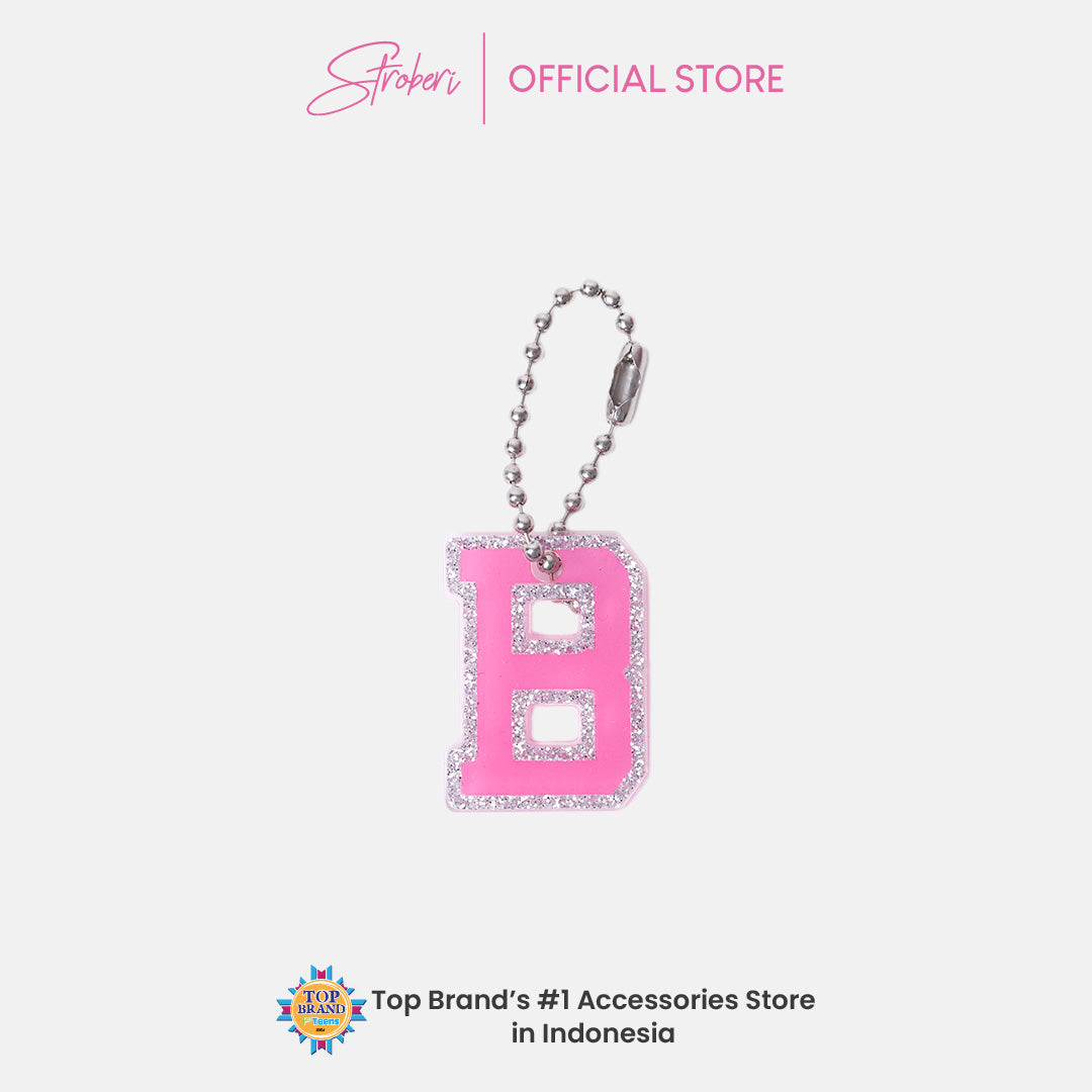 Stroberi List Glitter Alphabet Keychain