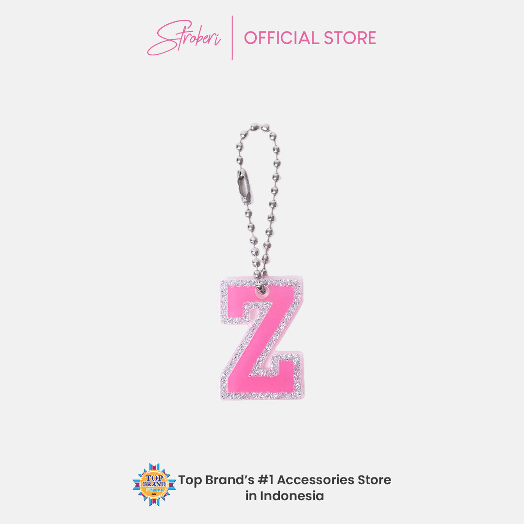 Stroberi List Glitter Alphabet Keychain