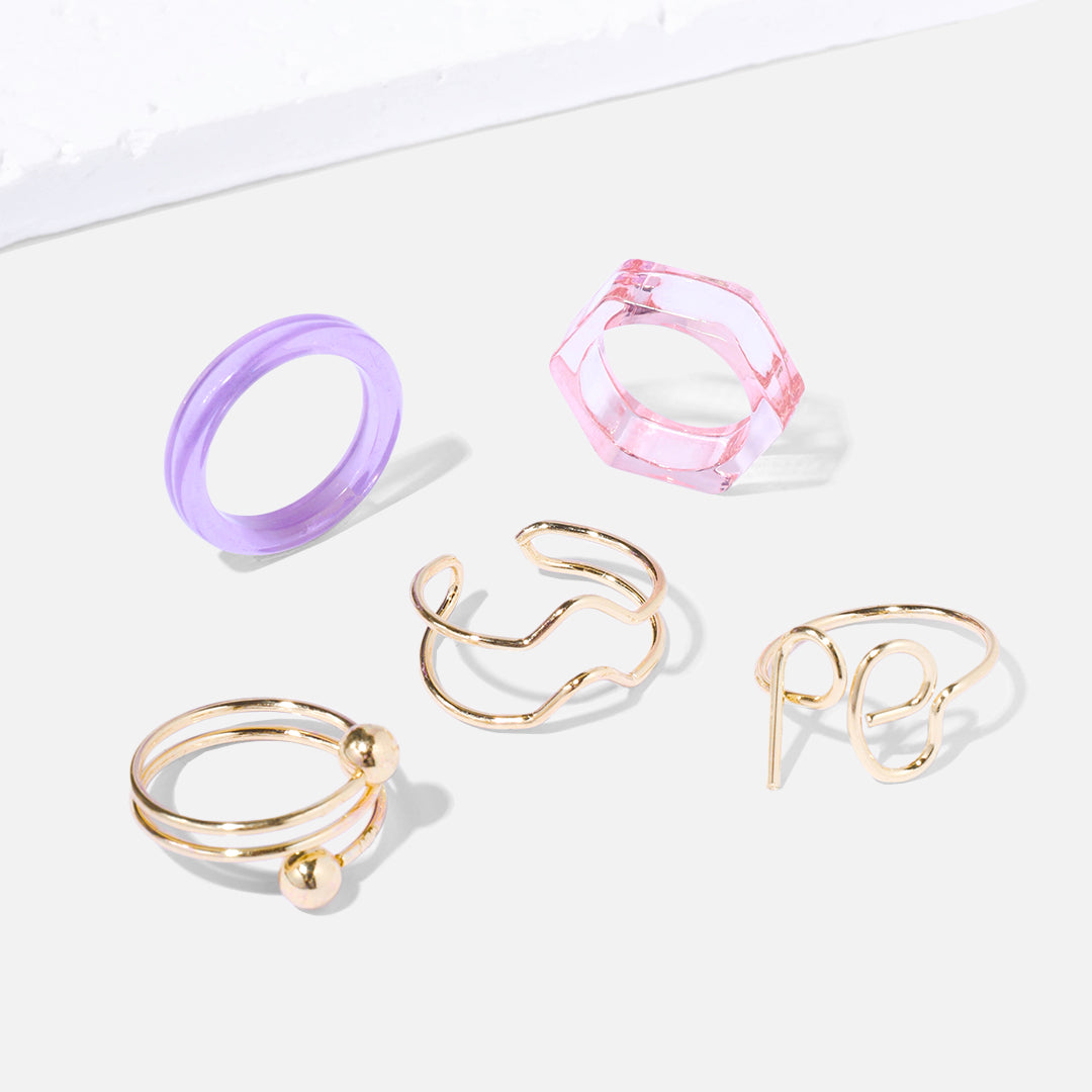 Stroberi Colored Stainless Ring Set