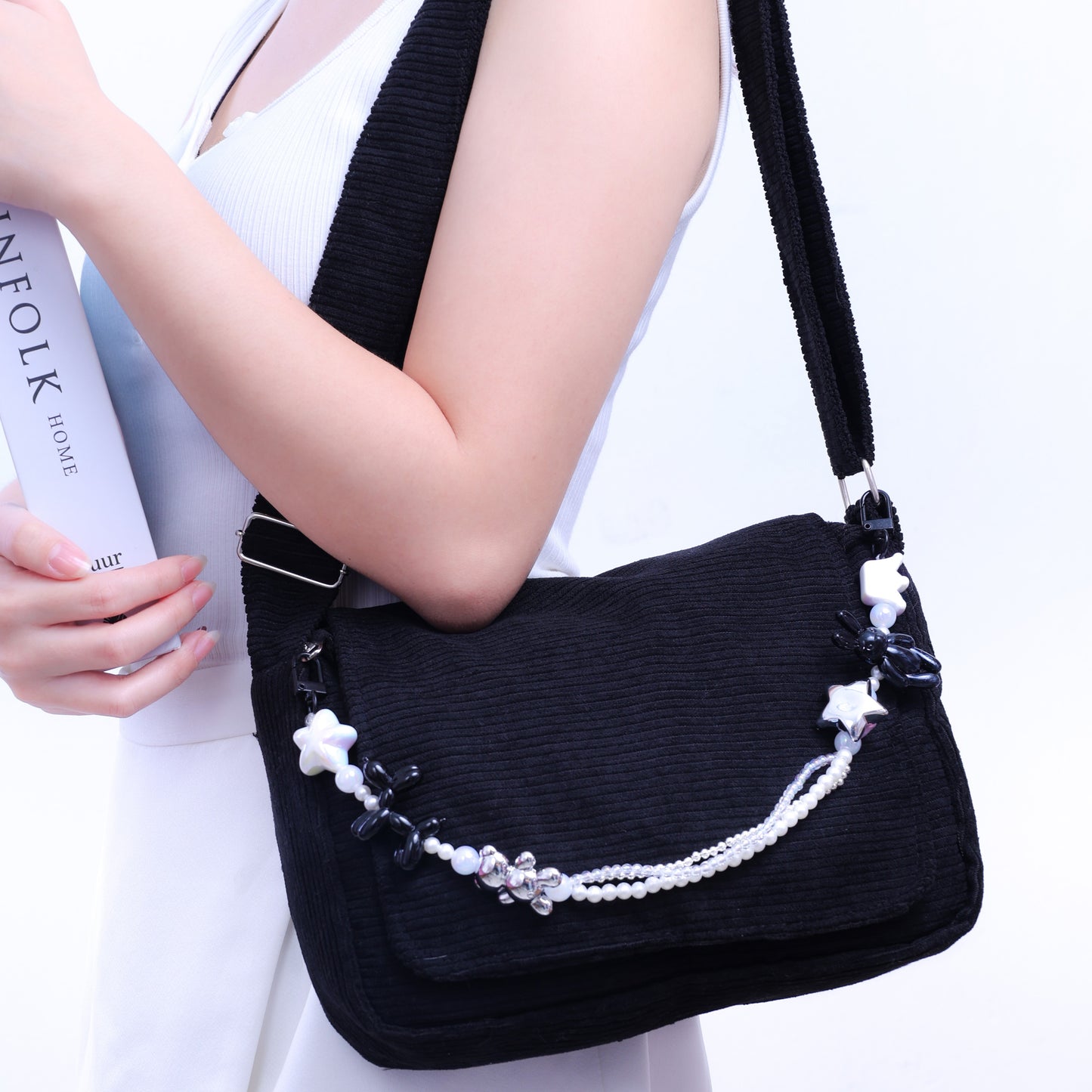 Stroberi Black Corduroy Sling Bag