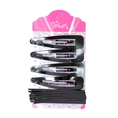 Stroberi Bobby Pin Snap Clip Set - Black