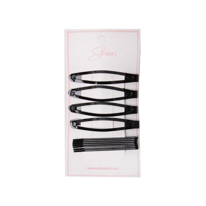 Stroberi Bobby Pin Snap Clip Set - Black