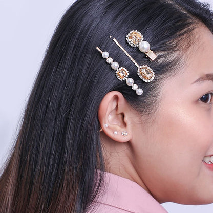 Stroberi Rhinestone Pearl Jewel Set Hair Clip