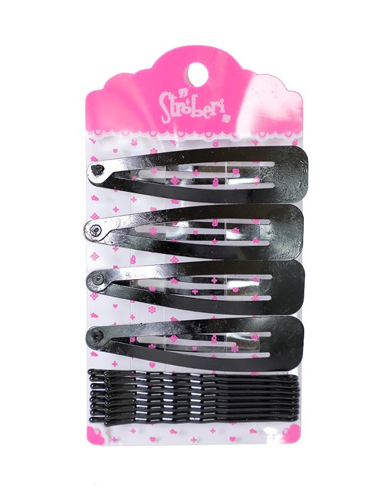 Stroberi Bobby Pin Snap Clip Set - Black