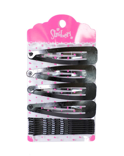 Stroberi Bobby Pin Snap Clip Set - Black