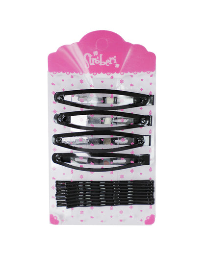 Stroberi Bobby Pin Snap Clip Set - Black