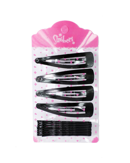 Stroberi Bobby Pin Snap Clip Set - Black