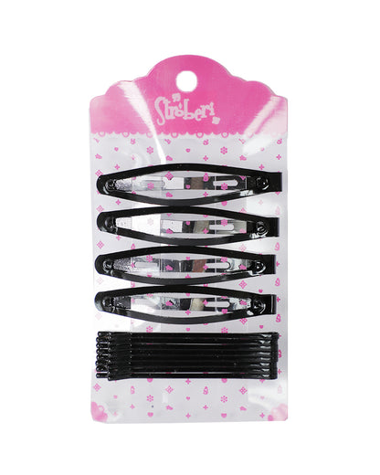 Stroberi Bobby Pin Snap Clip Set - Black