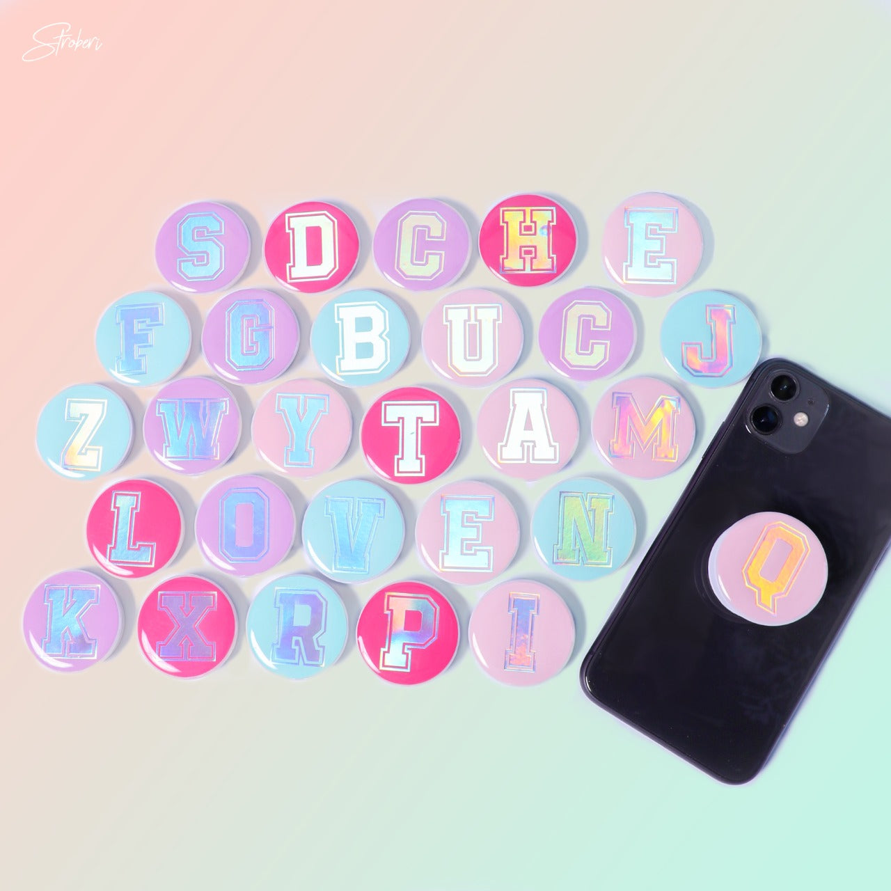 Stroberi Metallic Alphabet Popsocket -1