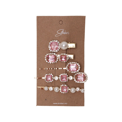 Stroberi Rhinestone Pearl Jewel Set Hair Clip
