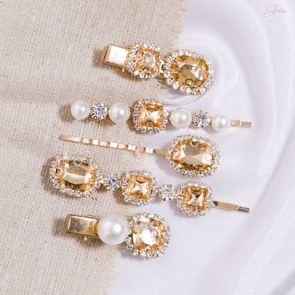 Stroberi Rhinestone Pearl Jewel Set Hair Clip
