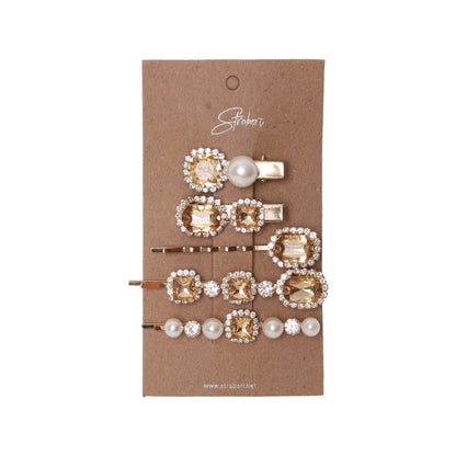 Stroberi Rhinestone Pearl Jewel Set Hair Clip